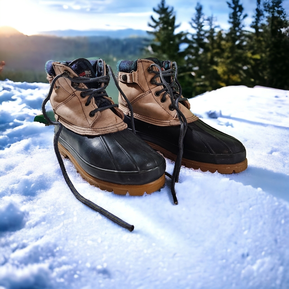 Northwest Territory Duck Boots Mens Size 8 Beige Insulated Leather Plaid Lined